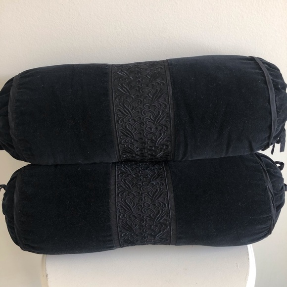 Pair of Velvet Bolo Pillows with Embroidery 18x7.5 - Picture 9 of 9